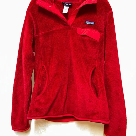 Patagonia women’s ' Vibrant Red Fleece Hoodie Size M - Picture 2 of 6
